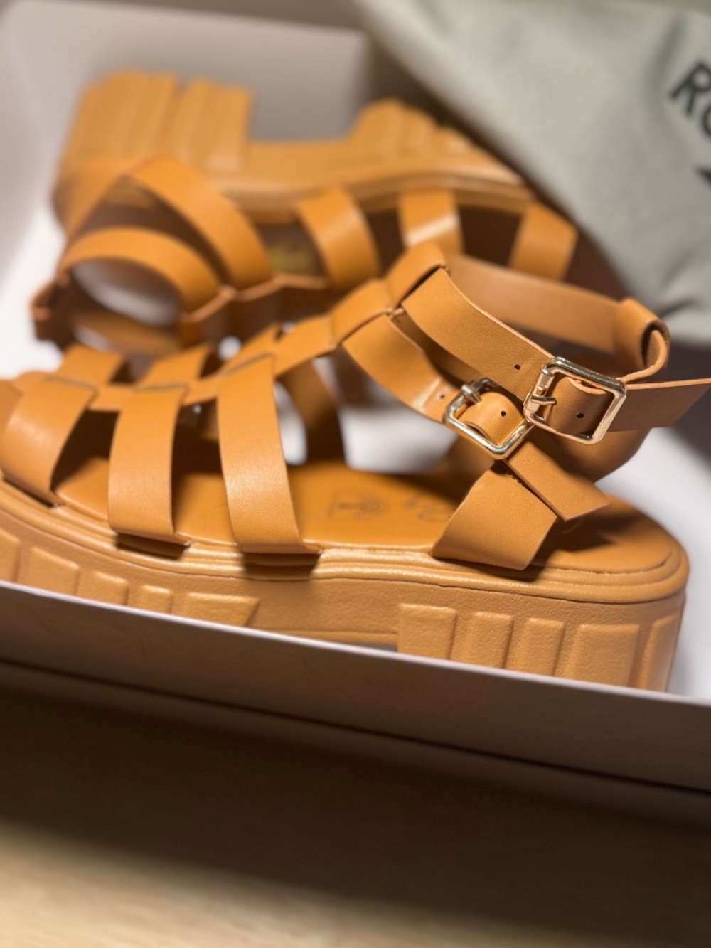 NWB RAG&CO X ANISTON TAN LEATHER GLADIATOR SANDALS 39